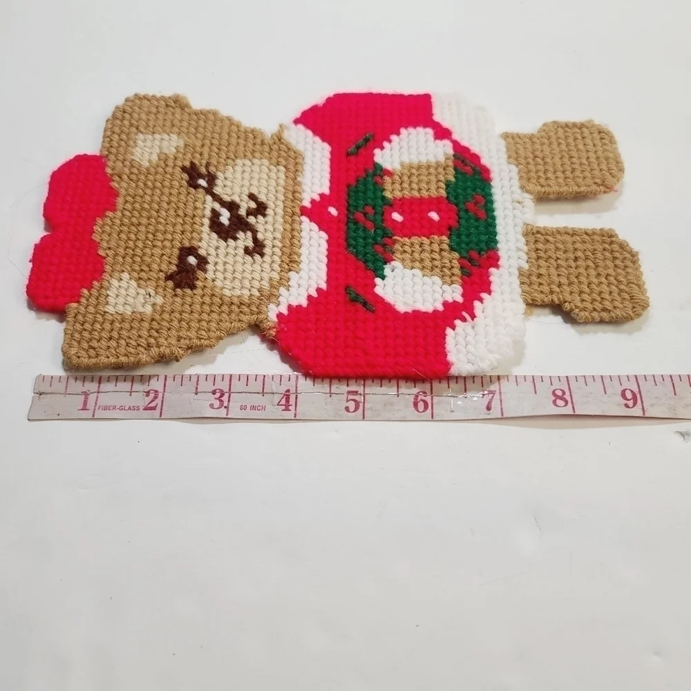 Vintage 80s 90s Kawaii Teddy Bear Yarn Stitch Christmas Decor